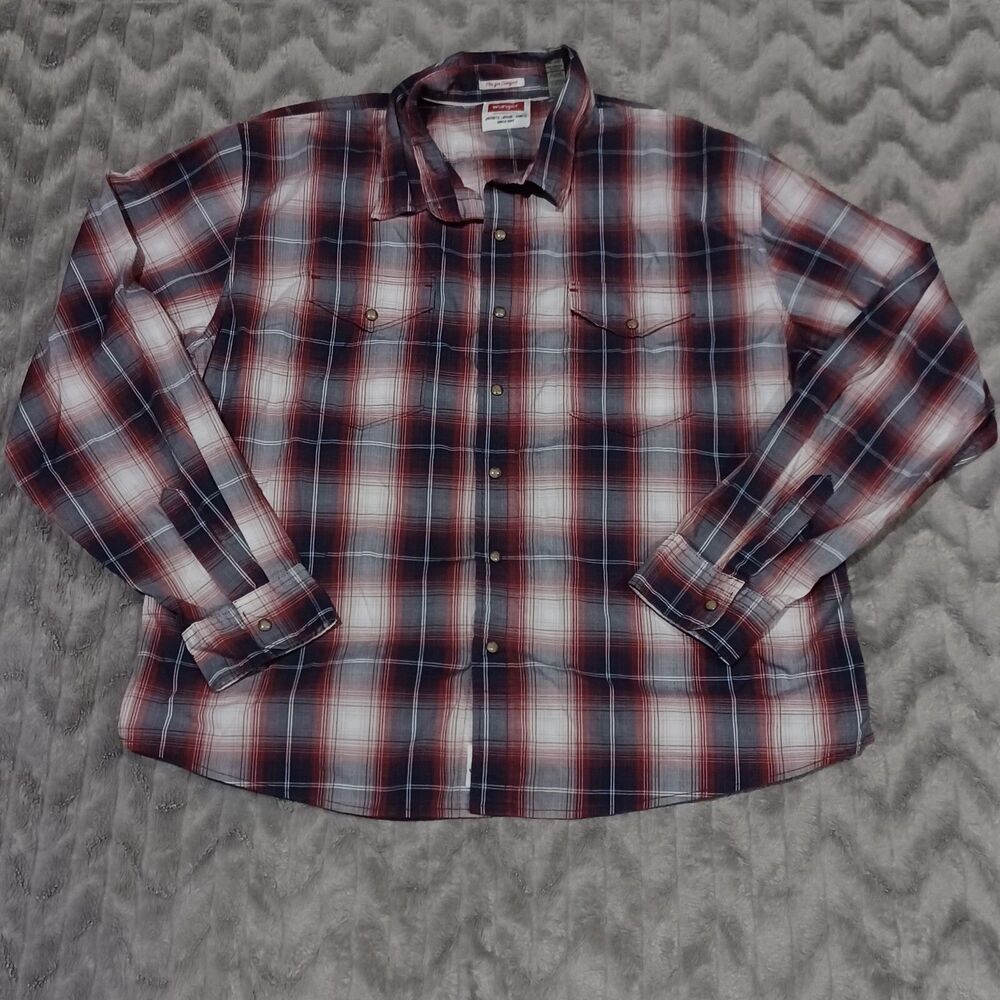 Wrangler Mens Size 3XL Red Plaid Pearl Snap Button Up Shirt